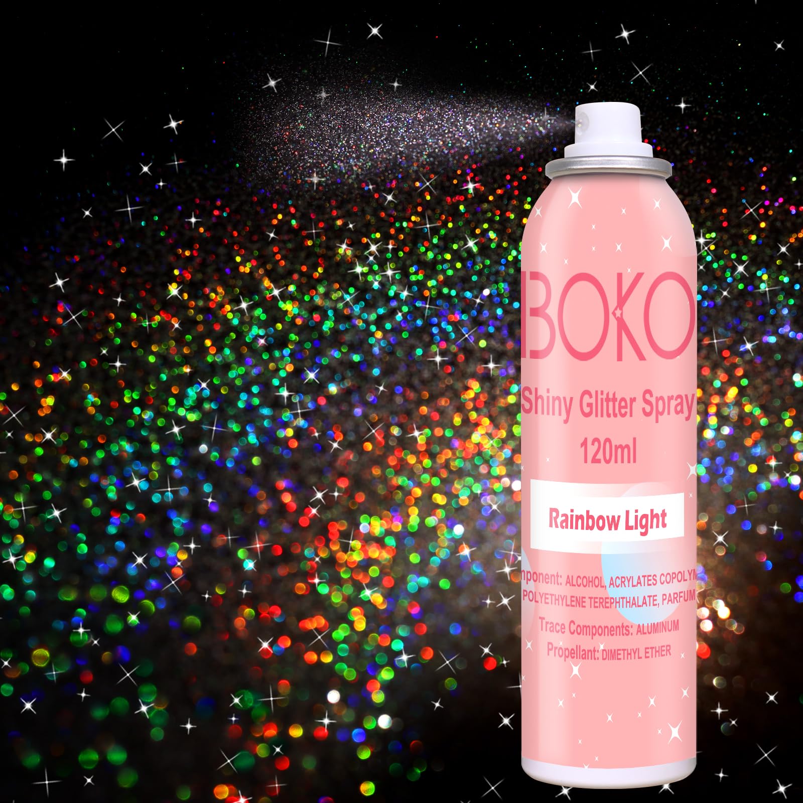 Boko Body Glitter Spray, 120ML Holographic Silver Rainbow Glitter Hairspray
