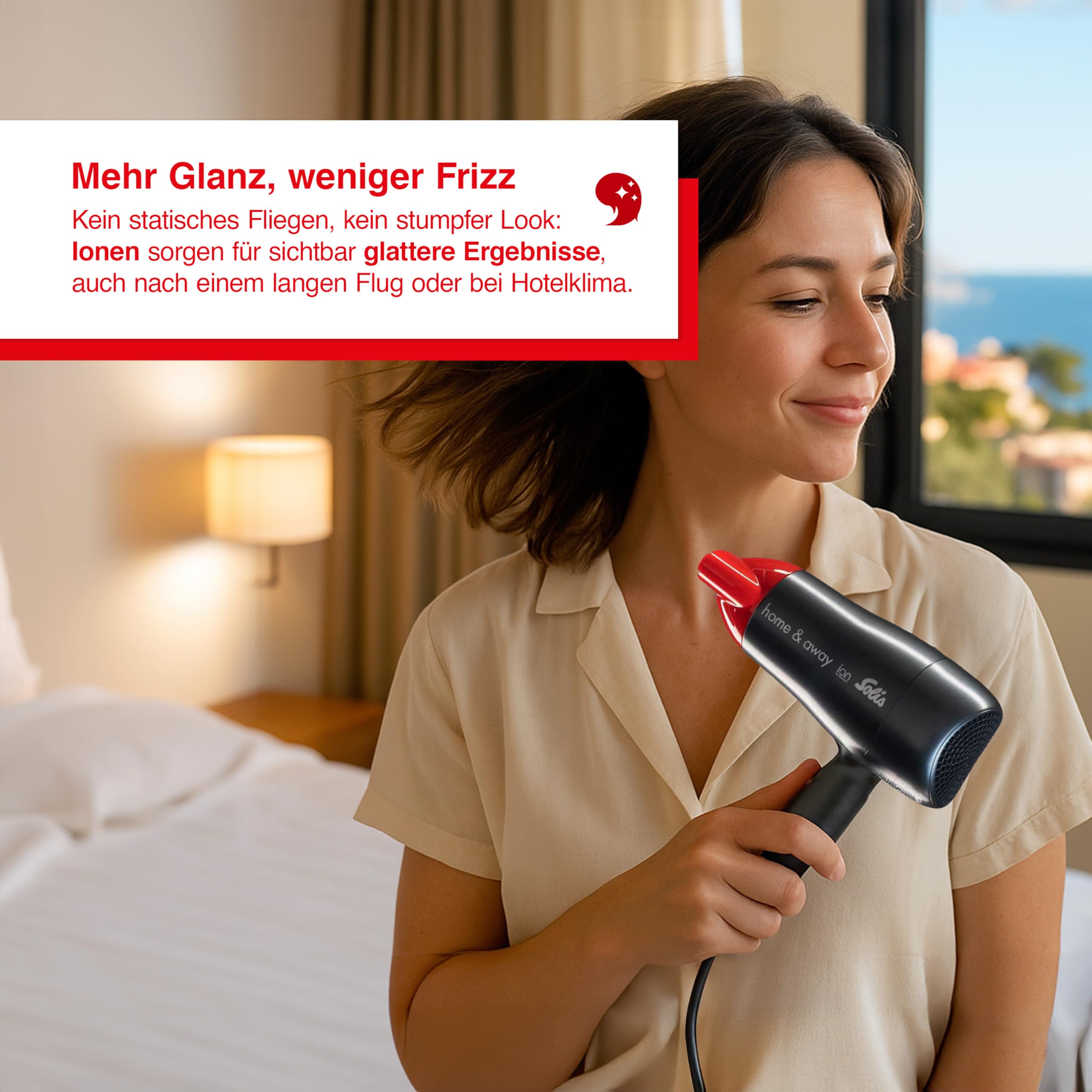 Solis Home & Away 3791 - Föhn - Reise-Haartrockner - Ionen-Technologie -Inklusive Ondulierdüse - 1800 W - Anthrazit/Rot