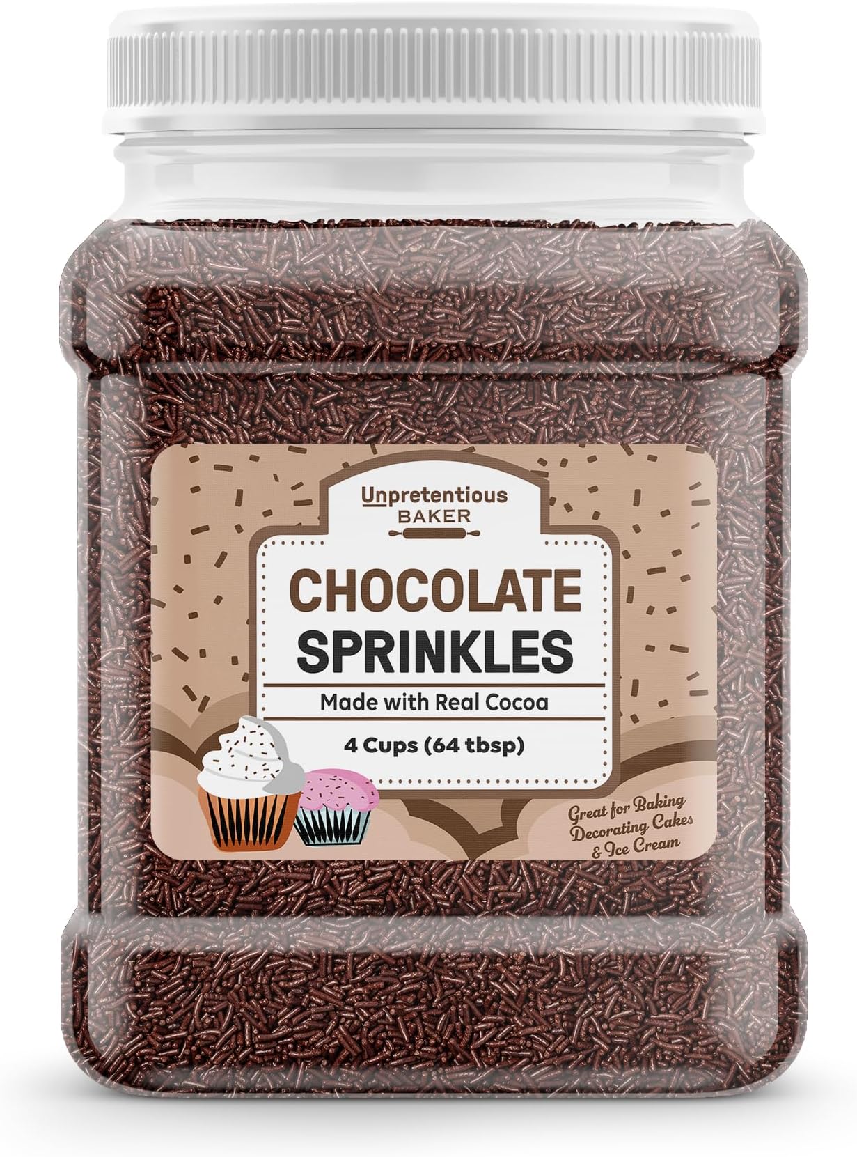 Chocolate Sprinkles, 4 Cups, Made with Real Cocoa, Decorative Dessert Topping