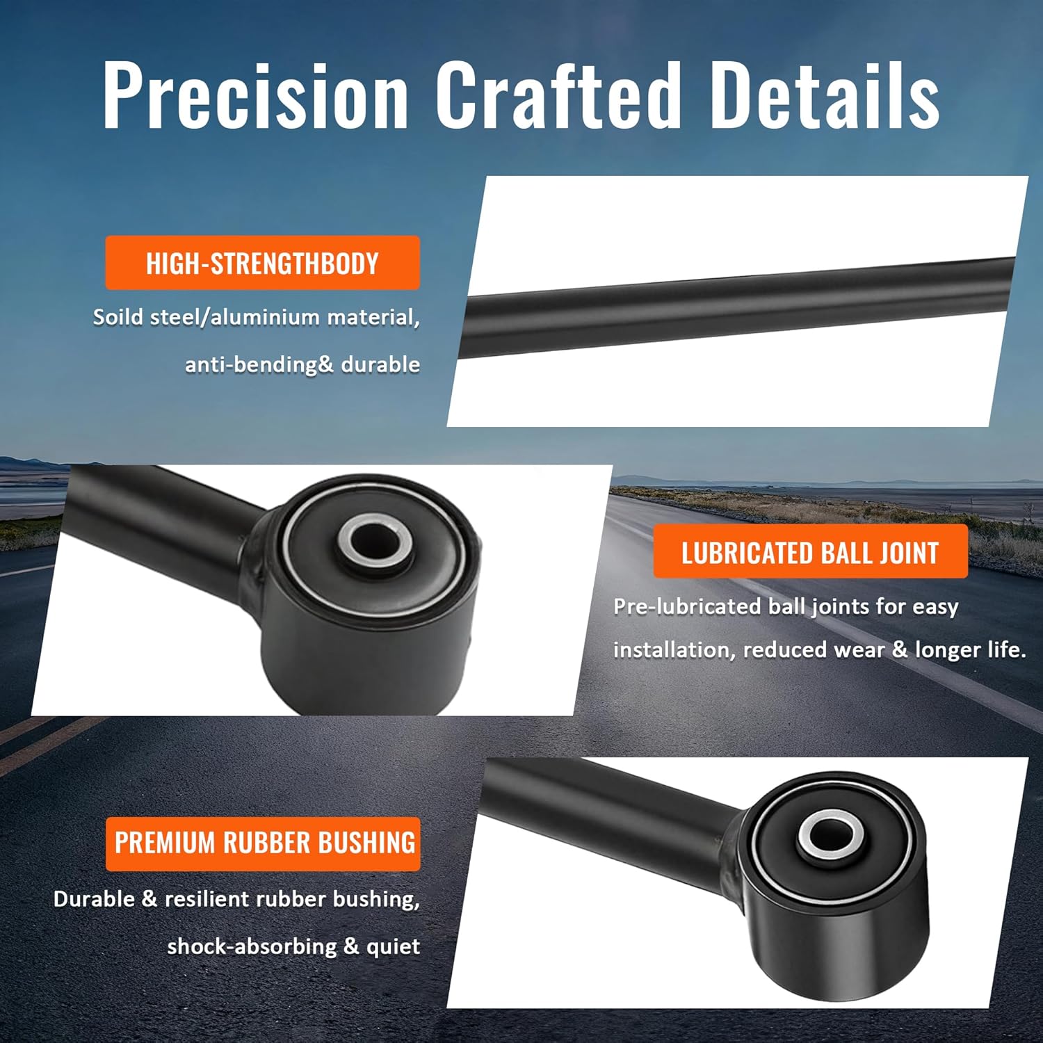 4pc Rear Upper & Lower Trailing Control Arm Kit for 2002-2009 Chevy Trailblazer SSR, GMC Envoy, Buick Rainier, Isuzu Ascender, Olds Bravada, Saab 9-7X, Fits Models Without Air Suspension