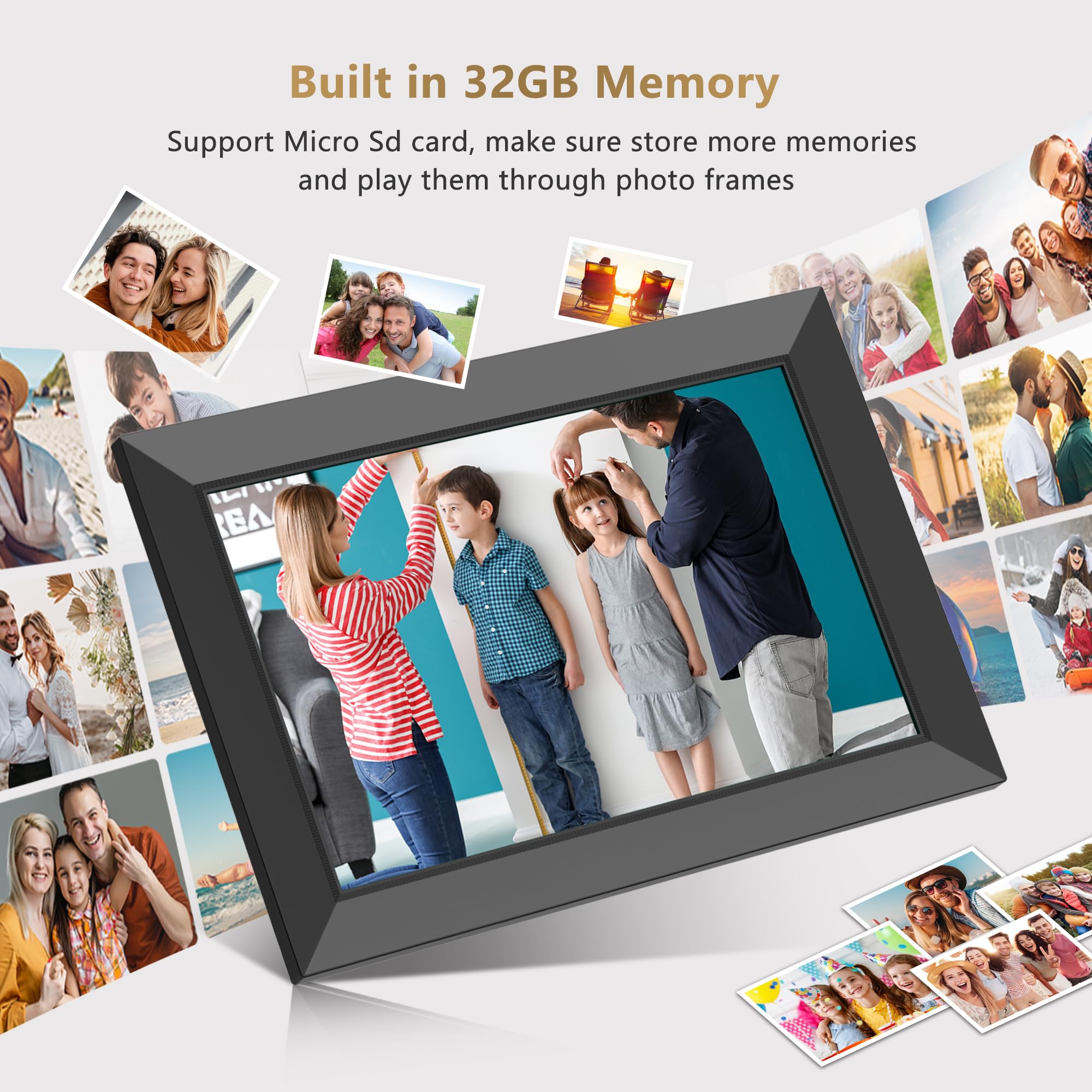 Frameo Marco Fotos Digital WiFi- Pantalla Táctil HD IPS 1280 x 800 10,1 Pulgadas, Memoria 32 GB, Rotación Automática, Montaje Pared, Compartir Fotos y Vídeos Instante, Me-j-or Opción para R-e-g-a-l-o