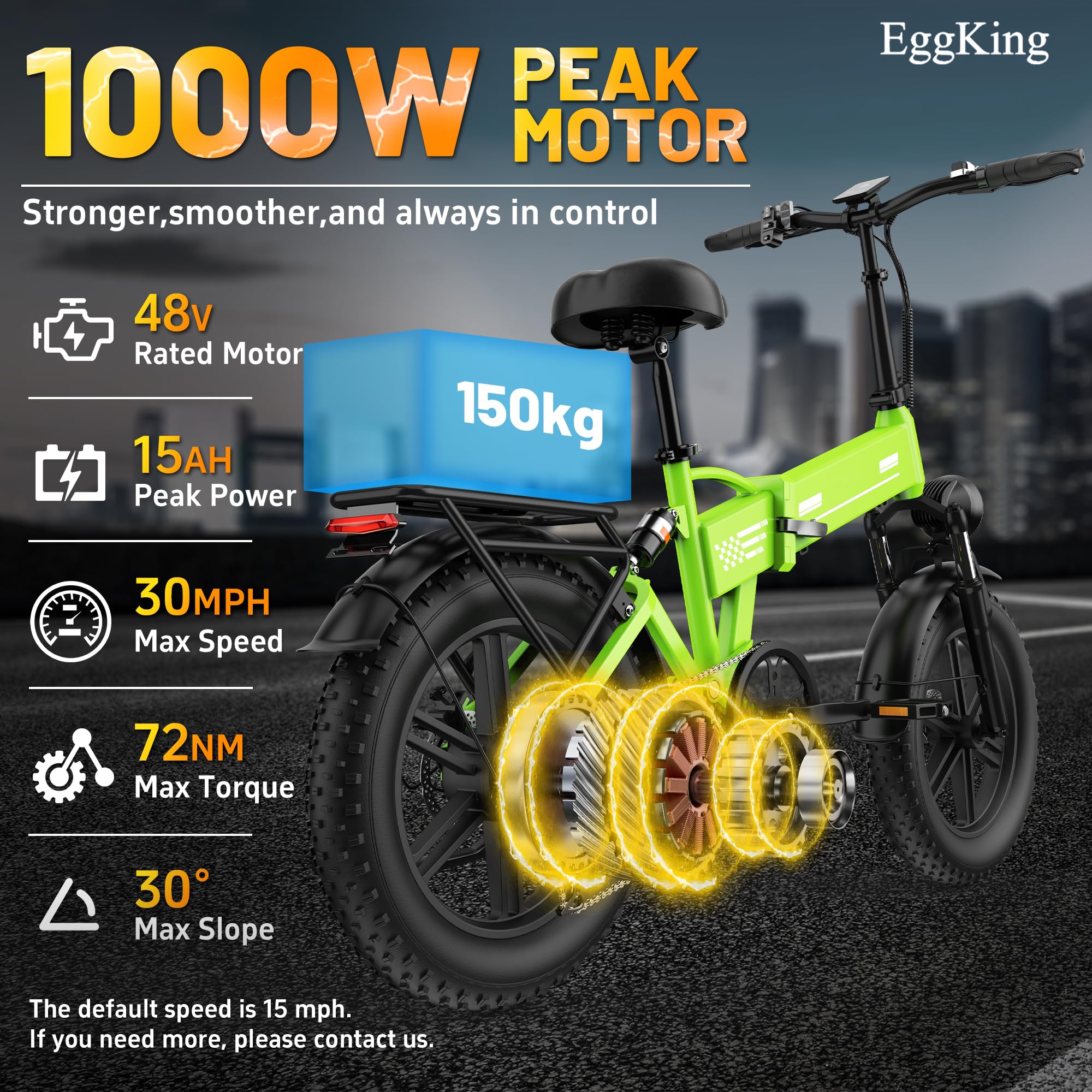 EGGKING Bicicletta Elettrica a Pedalata Assistita 20" x 4.0 Fat Tire, Doppia Sospensione, 7 Velocità, Batteria Rimovibile 48V, Display LCD