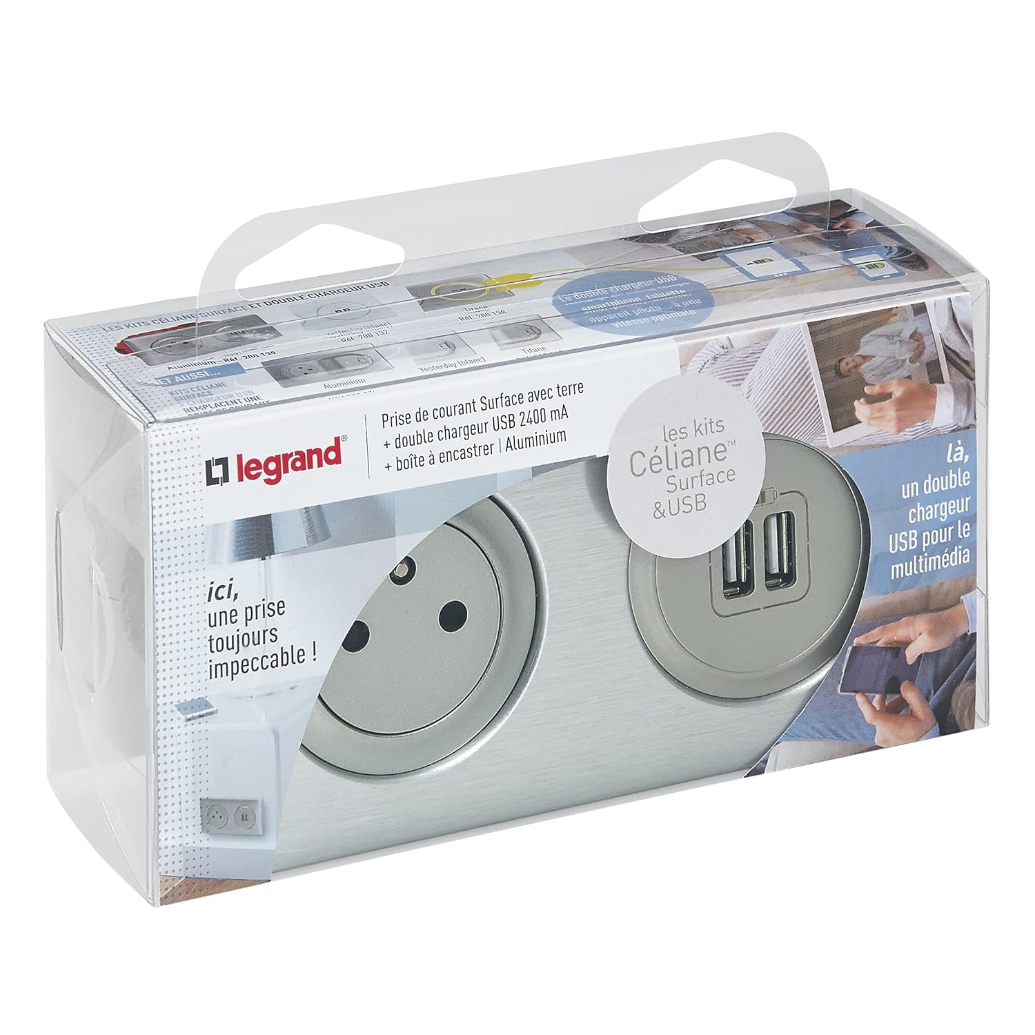 Legrand 200139 Céliane Kit Dual USB with Earth Main Valve/Flexible Two Pole 230 V Aluminium