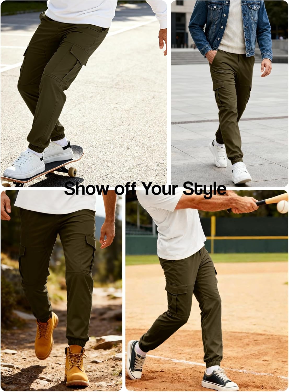 PLEPAN Mens Casual Cargo Joggers Drawstring Elastic Waist Tapered Work Pants Outdoor Hiking Pants with 6 Pockets - Image 5