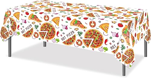 Miniatura 3 de Lide Road Mantel para fiesta de pizza, 2 piezas, con temática de pizza, decoración de fiesta de cumpleaños, cubierta de plástico desechable para