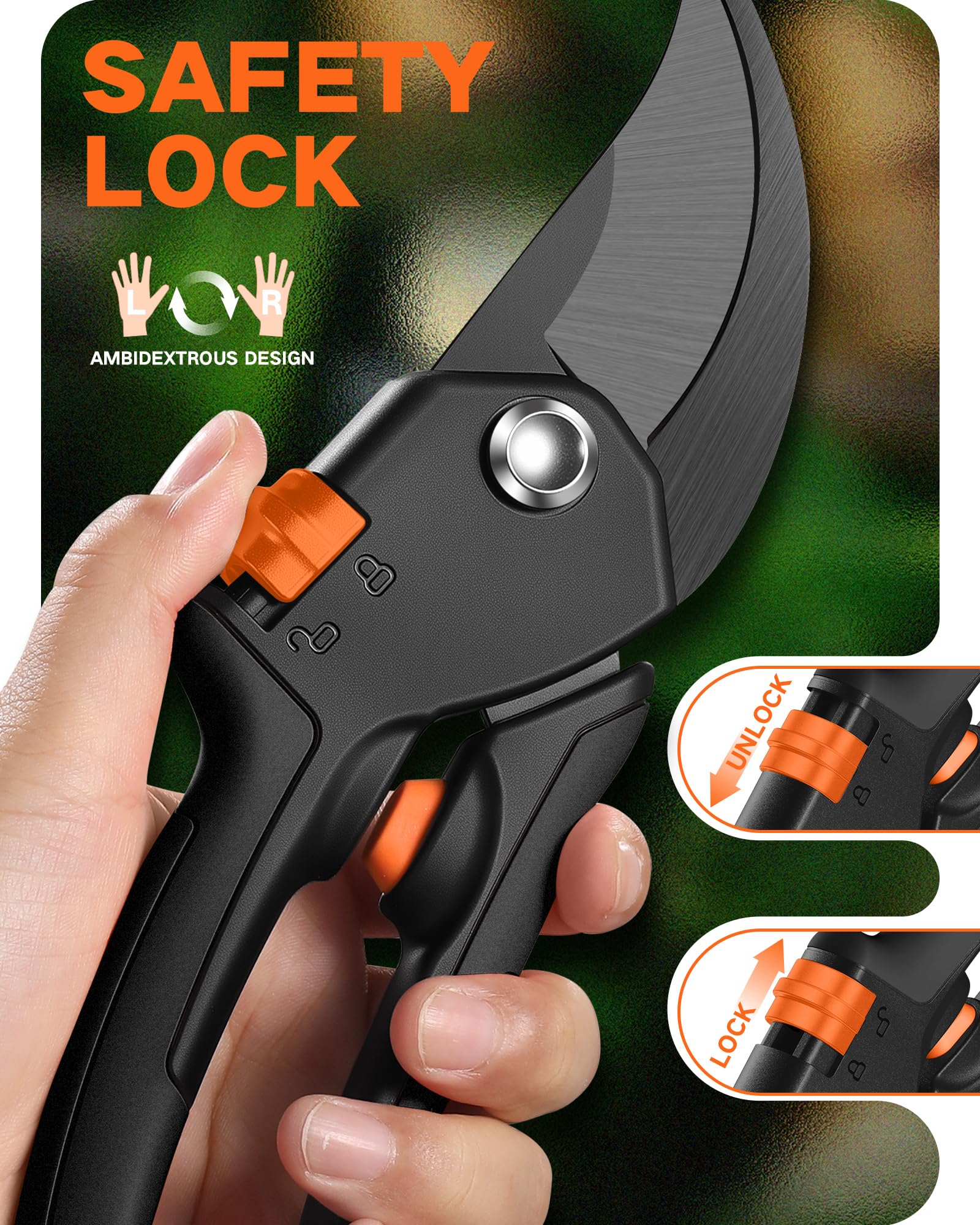 VOTREK Bypass Secateurs for Small Hands with Continuously Adjustable Grip - Image 4