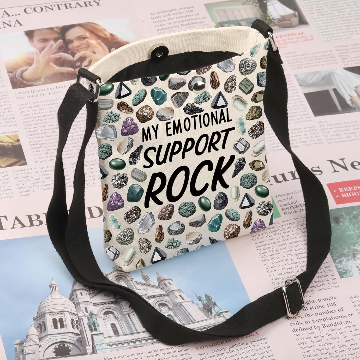 BDPWSS Geologist Gifts Rock Collector Bag Rockhounding Gift My Emotional Support Rock Geology Geode Lover Crossbody Bag
