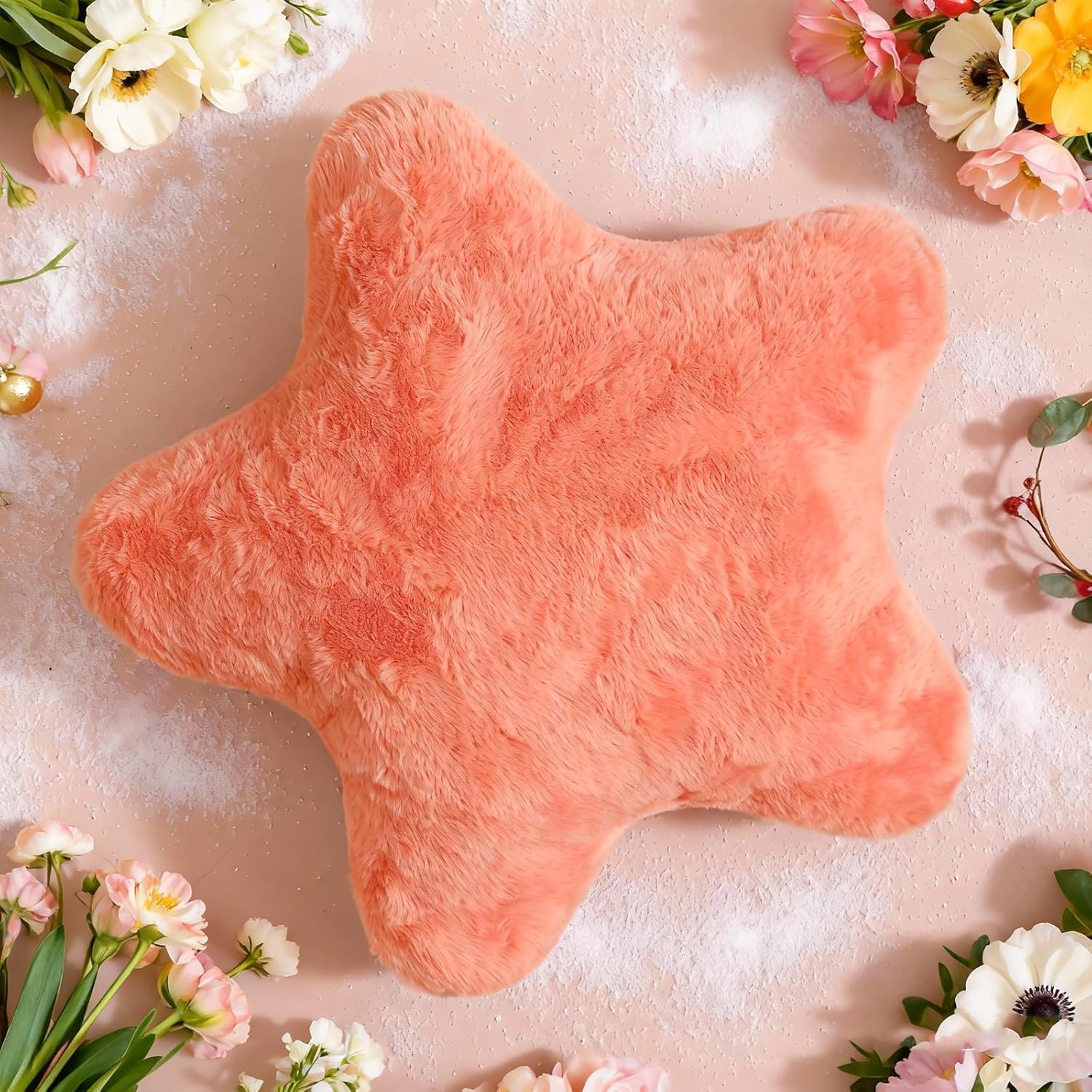 YRXRUS Star Pillows Orange Star Shaped Pillow Decorative Throw Pillow Gifts Cute Plush Room Decor Fluffy Faux Rabbit