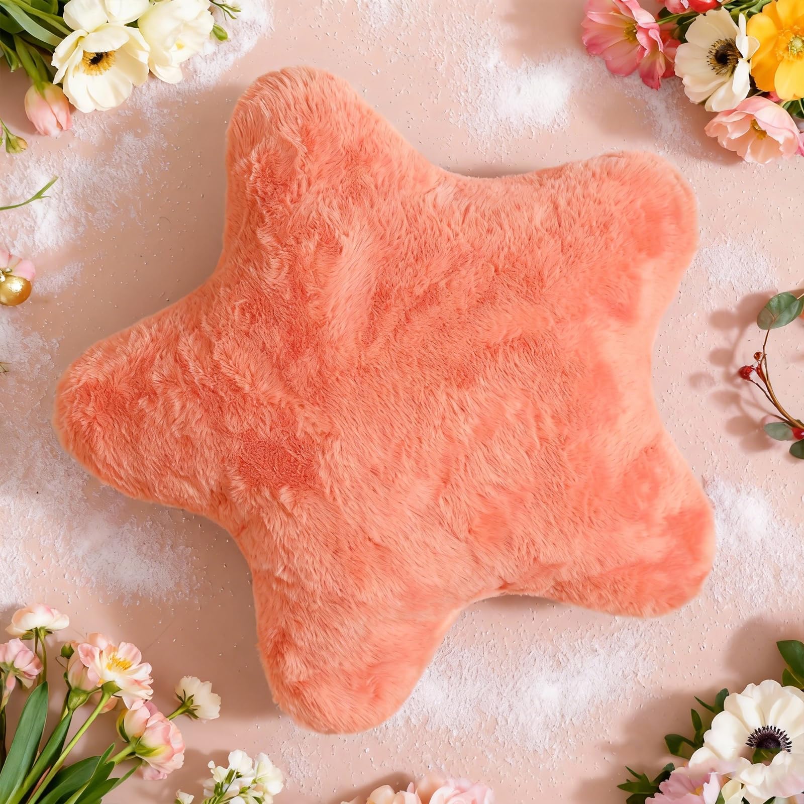 YRXRUS Star Pillows Orange Star Shaped Pillow Decorative Throw Pillow Gifts Cute Plush Room Decor Fluffy Faux Rabbit