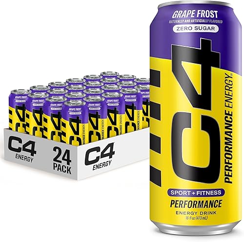 C4 Energy - Bebida energética carbonatada sin azúcar, bebida preentrenamiento + beta alanina, escarcha morada, 16 onzas líquidas (paquete de 24)