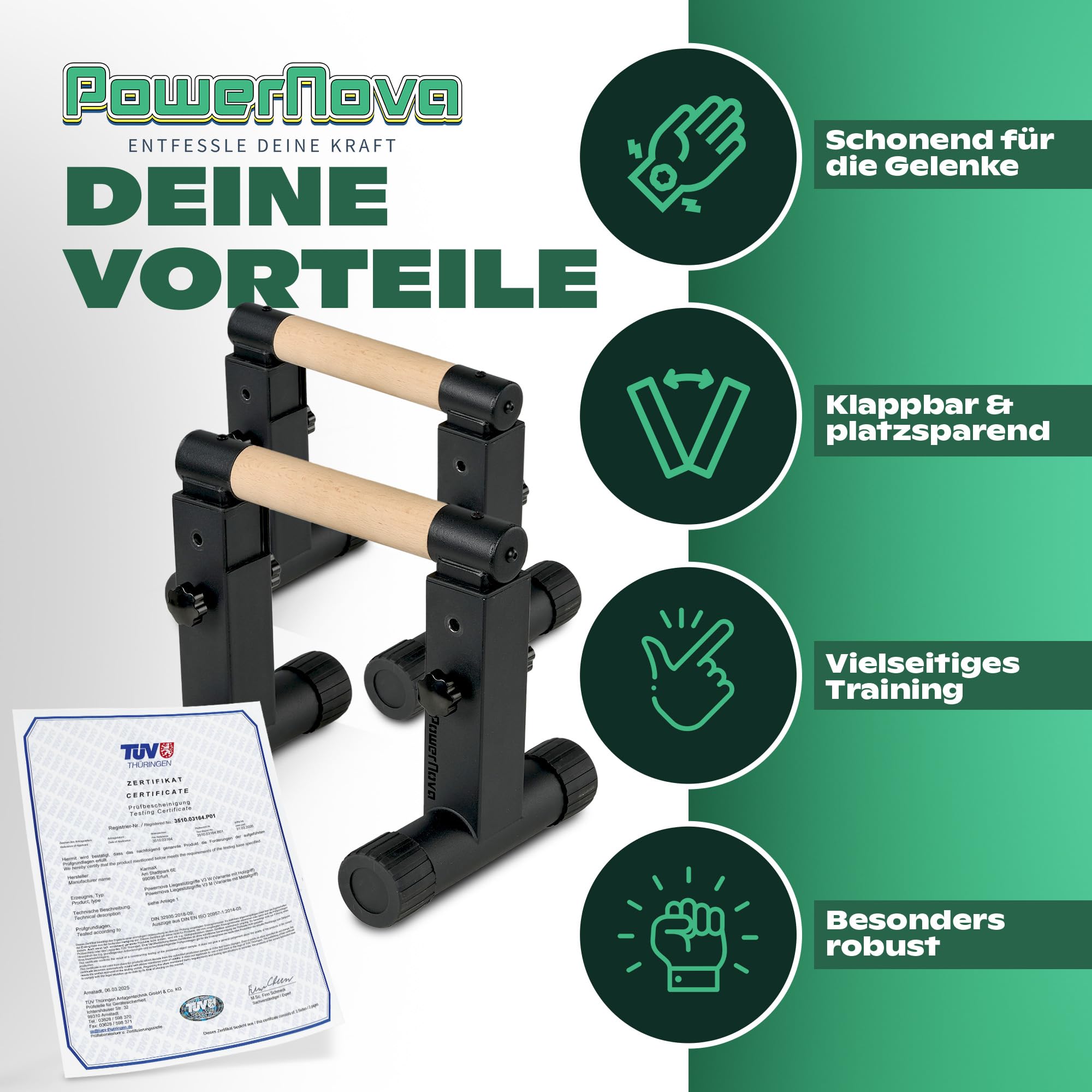 Poignées De Pompes 3-en-1 Réglables – Callisthénie, Handstand, Push-up – Douces Pour Les Poignets, Stables, Pour Maison Ou Salle (Powernova)