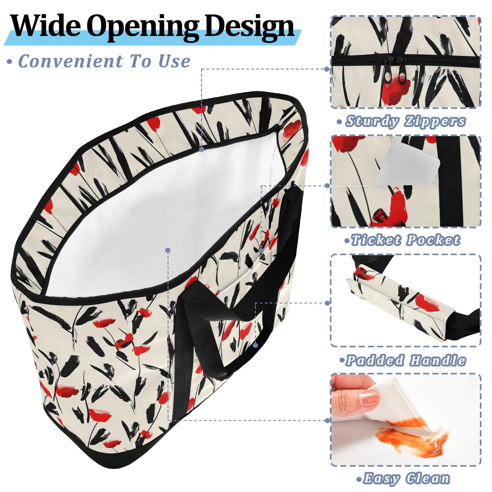 Creative Simple - Bolsa térmica con aislamiento floral, bolsas de compras reutilizables con cremallera, bolsa térmica grande portátil para viajes o camping