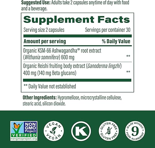 Miniatura 2 de MegaFood Superfood - Alivio del estrés de hongos Reishi clínicamente estudiado para reducir el estrés, formulado por médicos con Ashwagandha KSM 66,