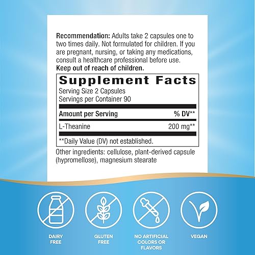 Miniatura 4 de Nature's Way L-teanina, apoyo al estrés.*, promueve la relajación*, 200 mg por porción de 2 cápsulas, vegano, 180 cápsulas (el embalaje puede variar)