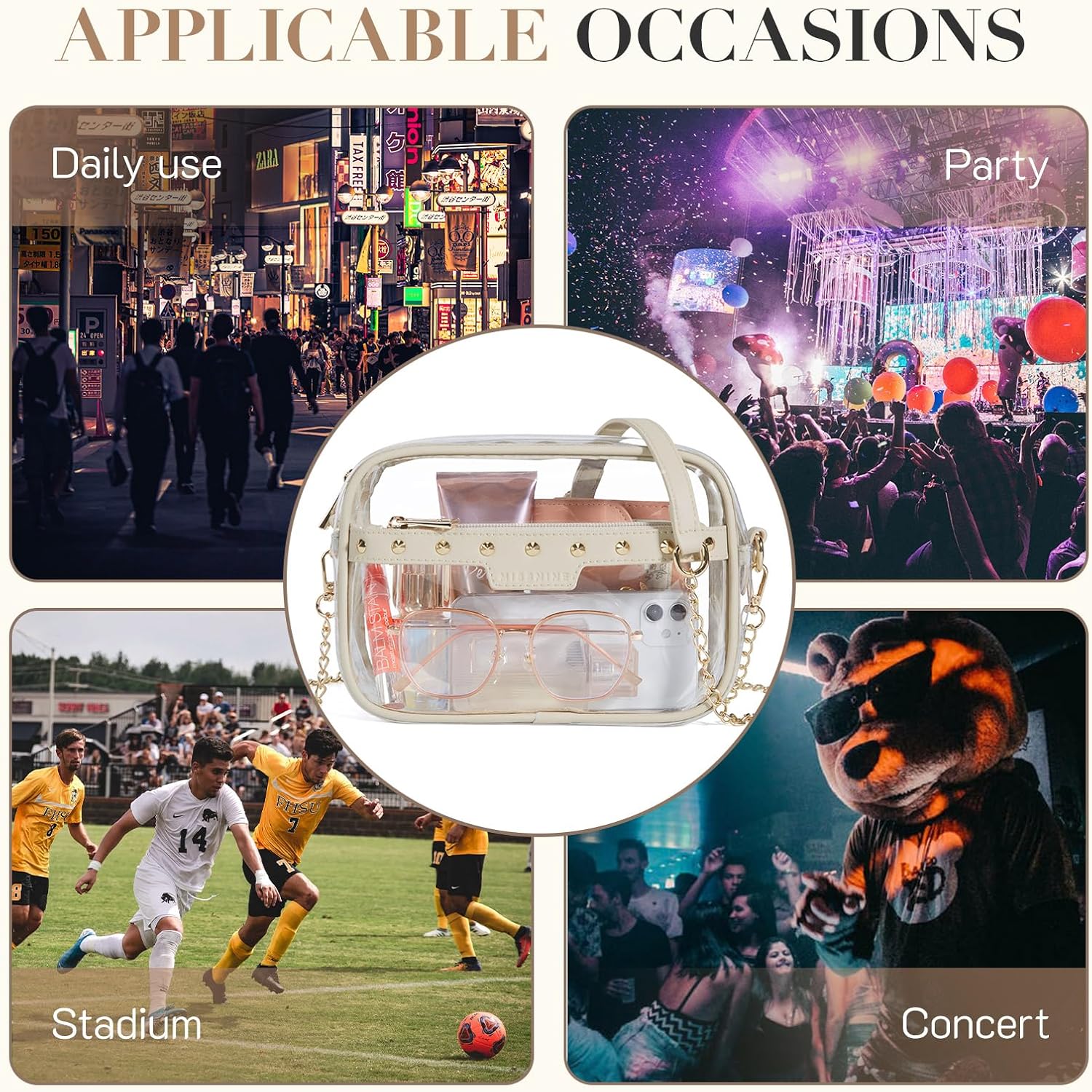 Missnine Clear Bag for Stadium Events Quilted Clear Purse for Women Stadium Approved PVC Crossbody Concert Bag - Image 6