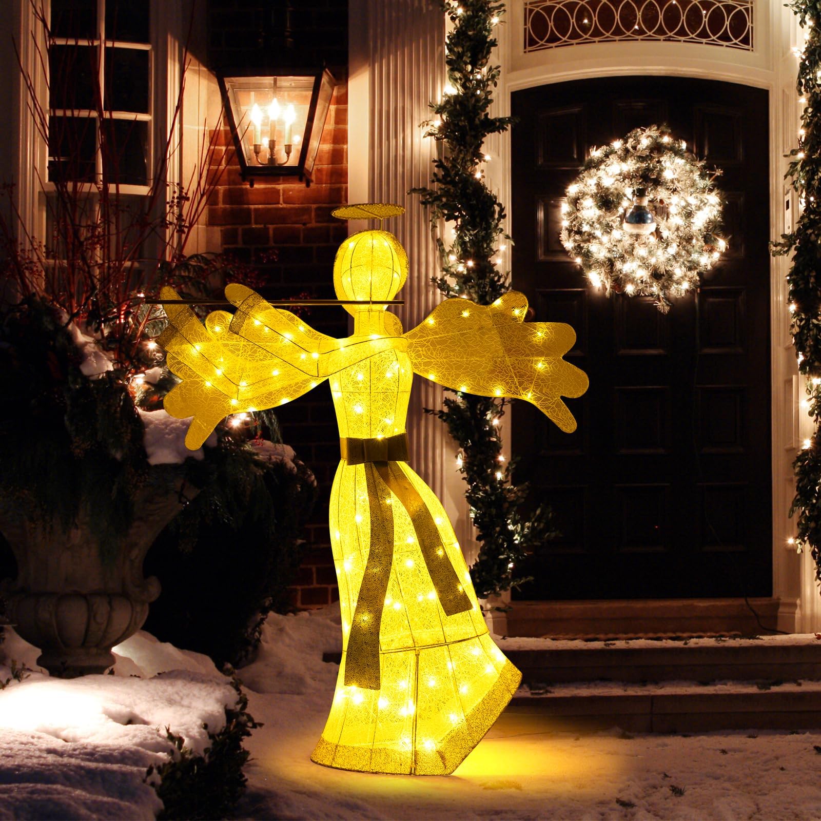 COSTWAY Weihnachtsengel beleuchtet groß, 150 cm Weihnachtsdeko mit 100 warmweißen LED-Lichtern, Weihnachtsfigur, Weihnachtsdekoration, Weihnachtsbeleuchtung für außen und innen