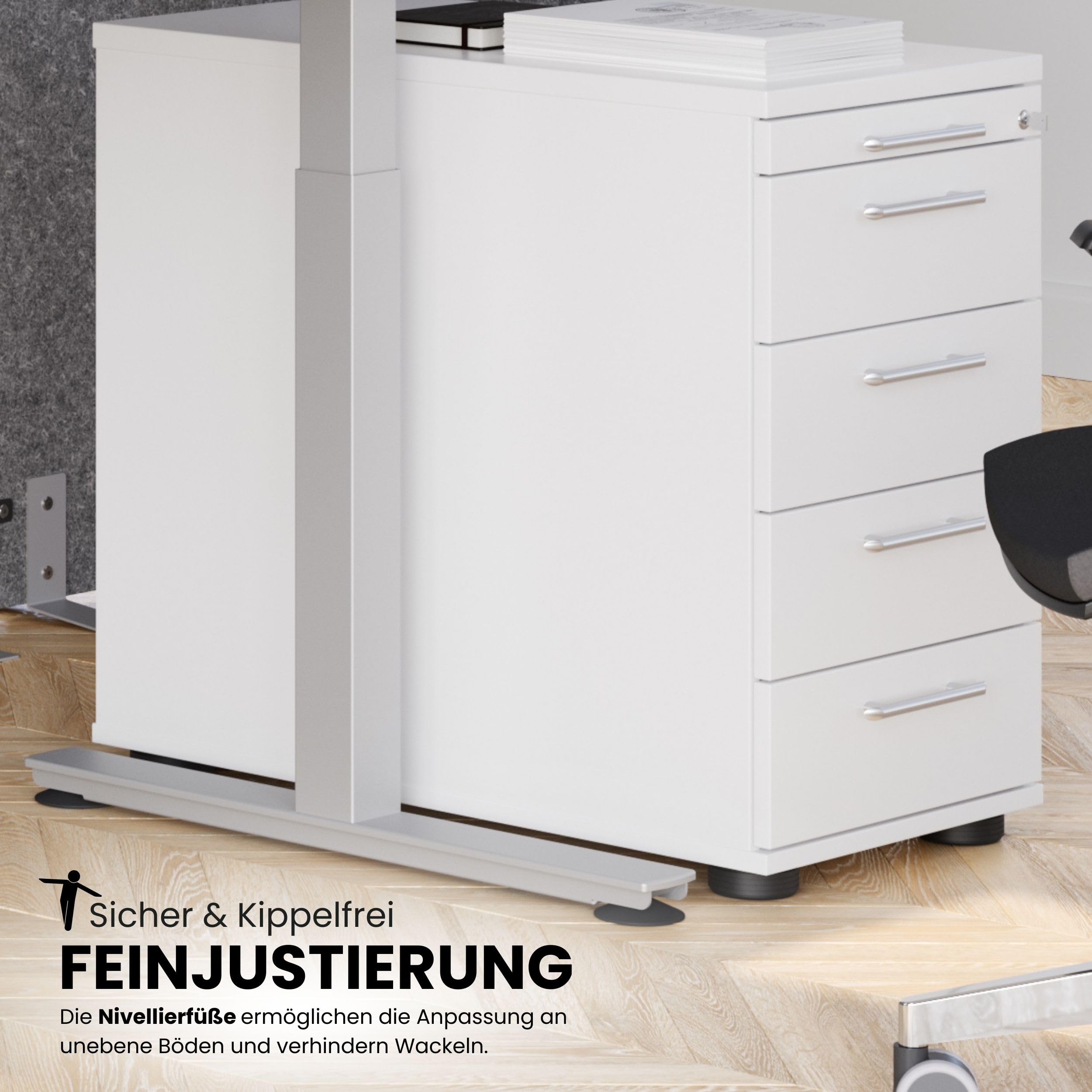 bümö Schreibtisch Schrank abschließbar, Schubladenschrank Holz in Asteiche, Container mit Schubladen - Schubladen Schrank Büro, Schreibtisch Container od. Schreibtisch Kommode mit Relinggriffe