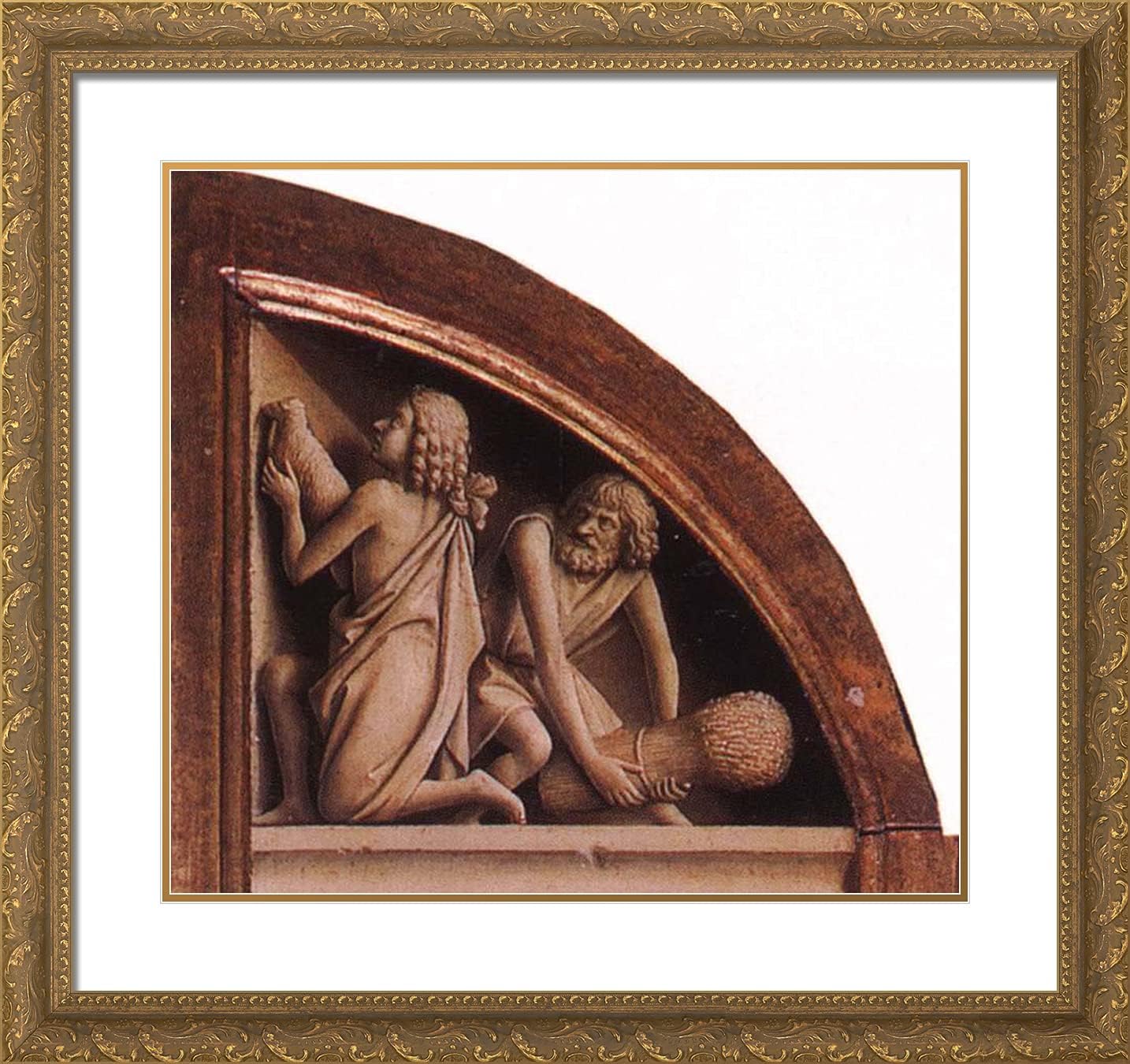 ArtDirect Van Eyck, Jan 21x20 Gold Ornate Framed Art Print with Double Matting Titled: The Offerings of Cain and Abel
