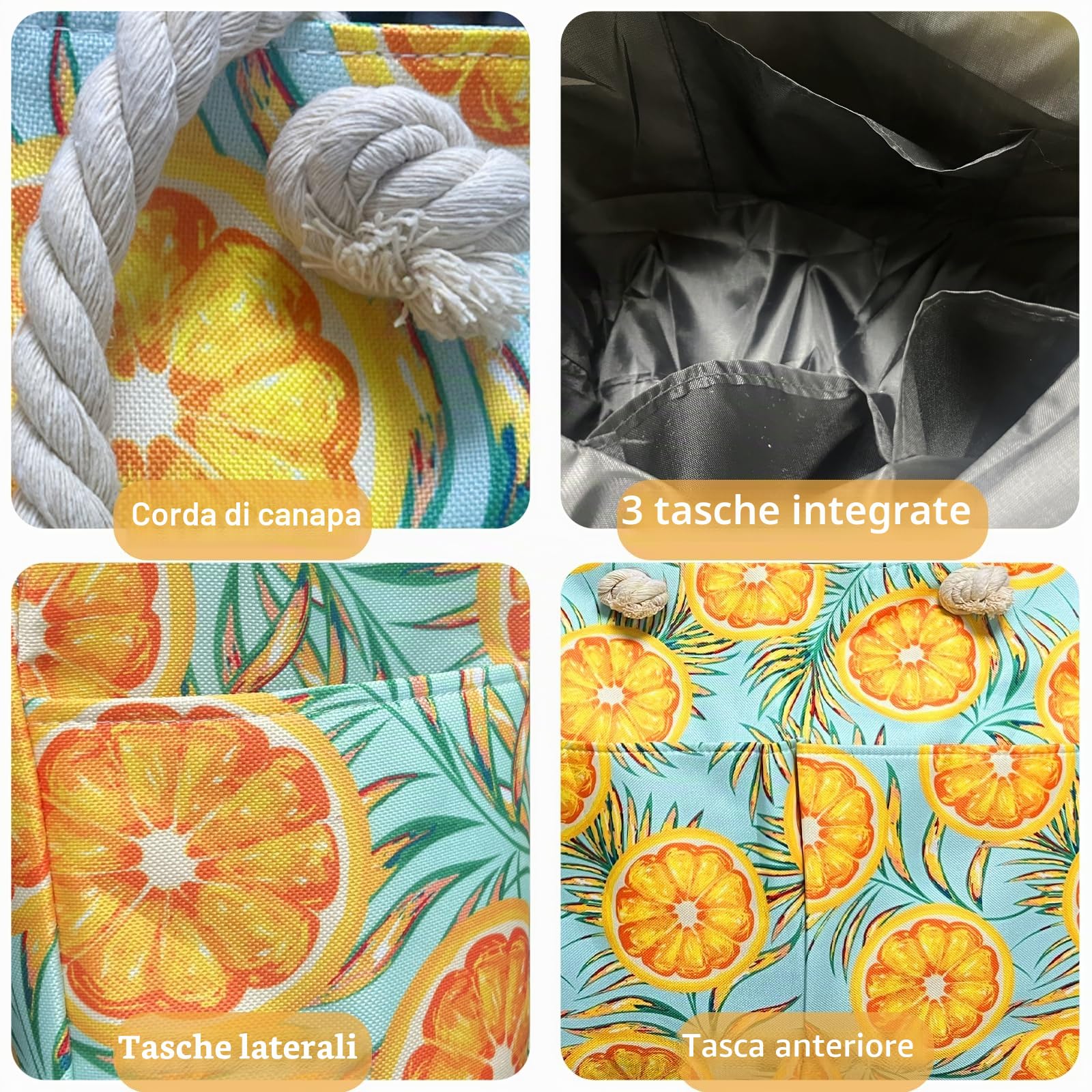 Borsa Spiaggia XXL 50L Arancione Donna Grande Impermeabile Pieghevole Termica con Cerniera