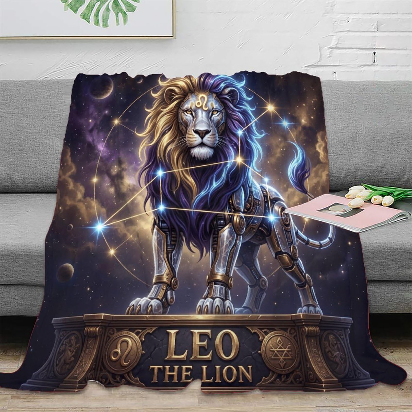H3B8U2Y5 Leo Zodiac Constellation for Flannel Throw Blanket, Sofa Couch Bed