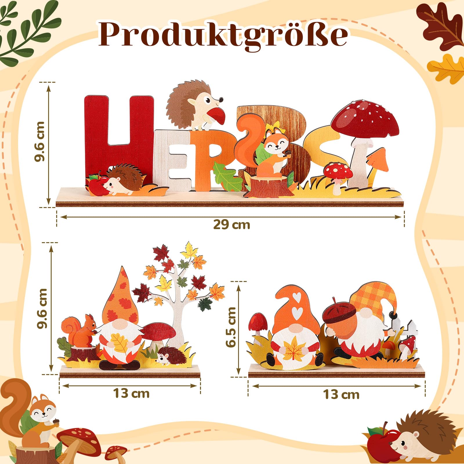 Cartello Decorativo In Legno Autunnale Con Zucca E Foglie D'Acero - Scritta 'AUTUNNO' Per Tavolo, Camino O Mensola