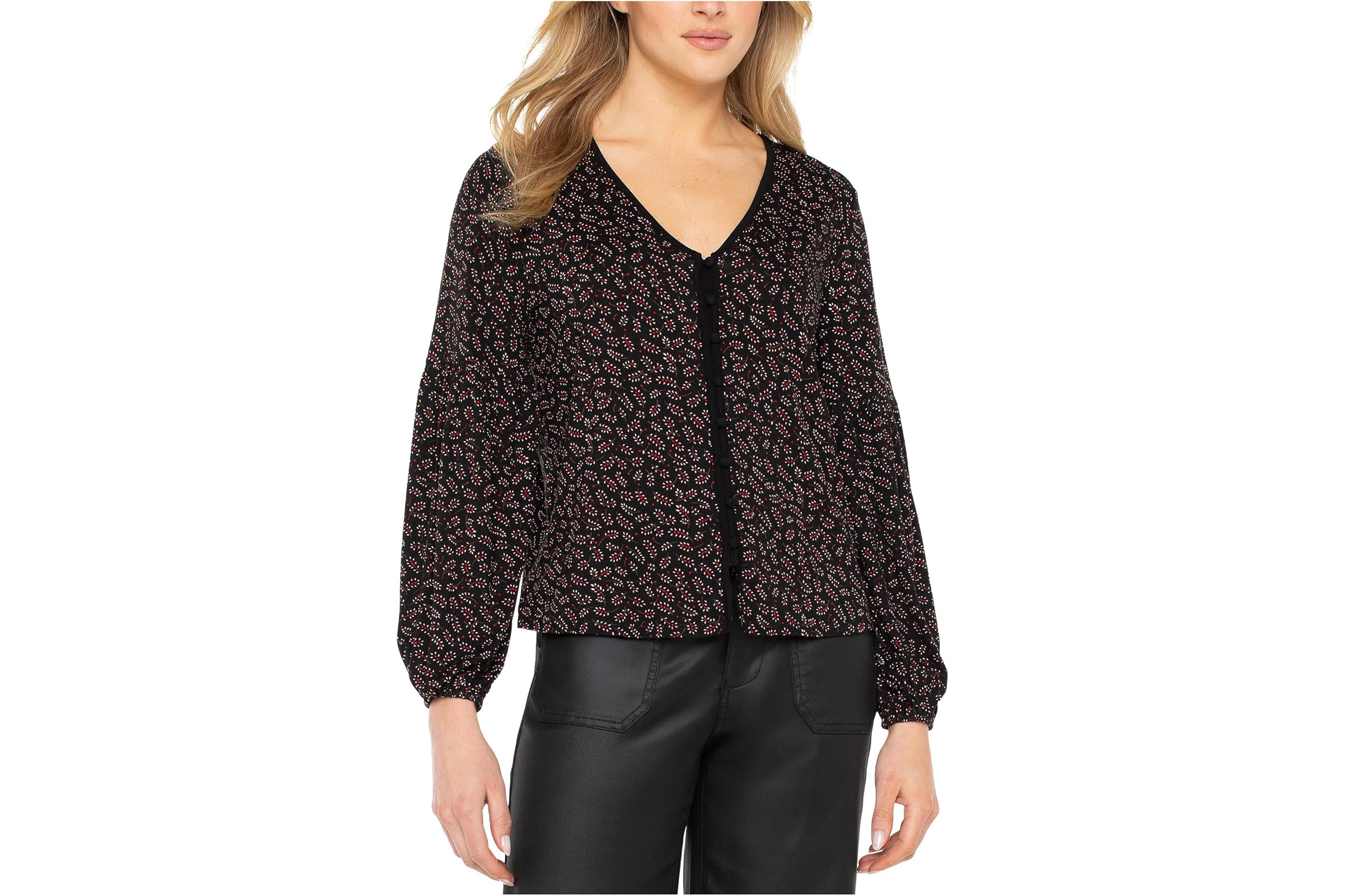 Liverpool Los Angeles Long Sleeve Button Front Knit Top