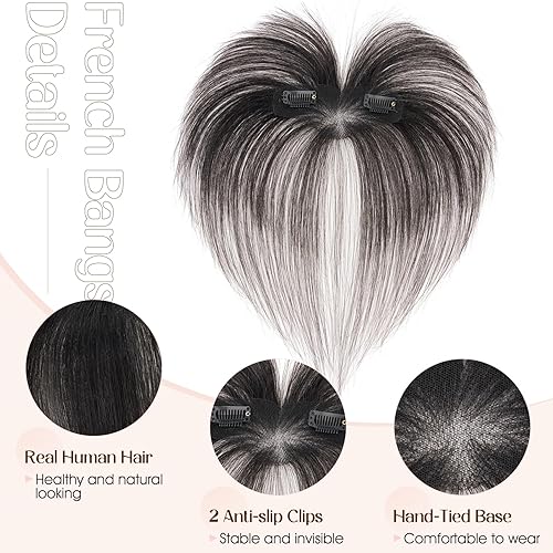 Vista 120 de Clip in Bang - Topper de cabello humano con flequillo de aire Wispy para mujer, extensiones de cabello con flequillo para uso diario, cubierta