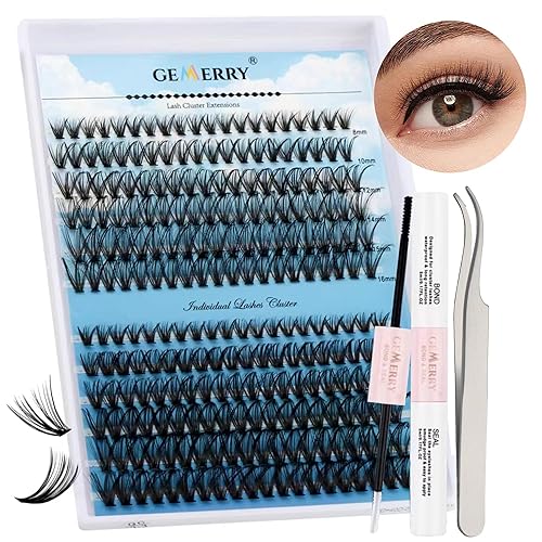 Kit de extensión de pestañas GEMERRY para bricolaje, kit de extensión de pestañas con racimos de pestañas de 0.315 a 0.630 pulgadas, unión de