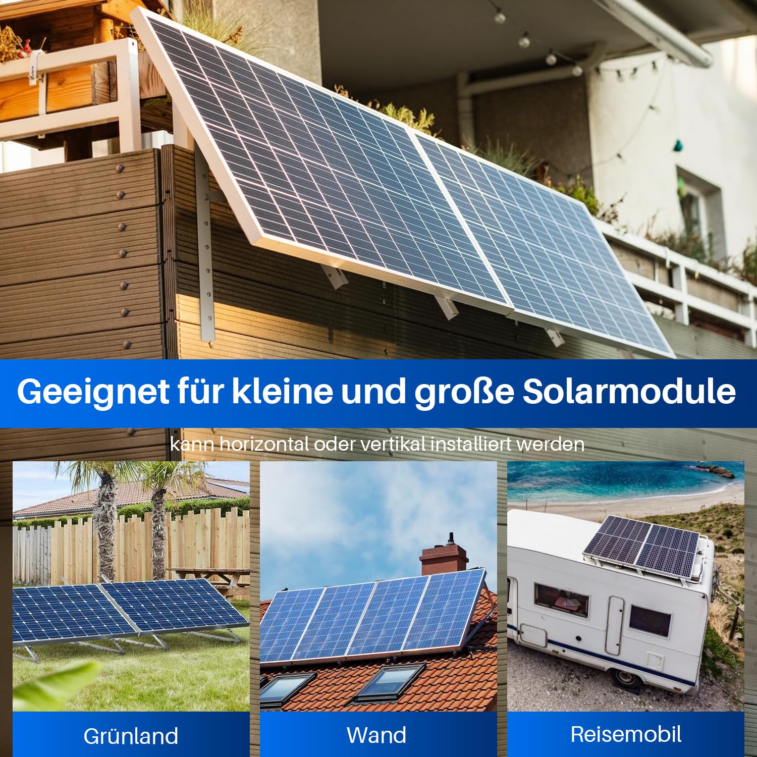 8 Stück Solarpanel Halterung 114cm 45in für 4 100W-600W Solarmodul, 0-90° Verstellbar PV Aufständerung Balkonkraftwerk Halterung Solarpanel Flachdach, inkl. Schrauben & Montage Anleitung