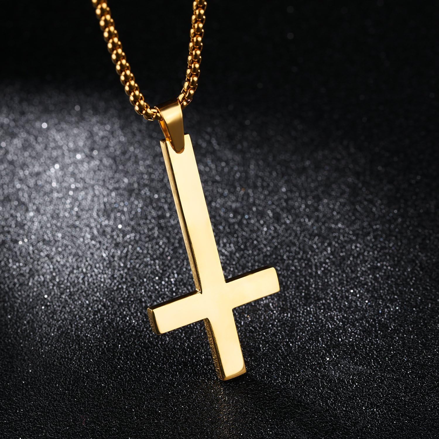JAJAFOOK Inverted Cross Necklace for Men Women, Stainless Steel St. Peter Pendant with 21.6" Chain, Hypoallergenic Upside Down Cross Jewelry for Goth Style or Religious Faith - Image 2