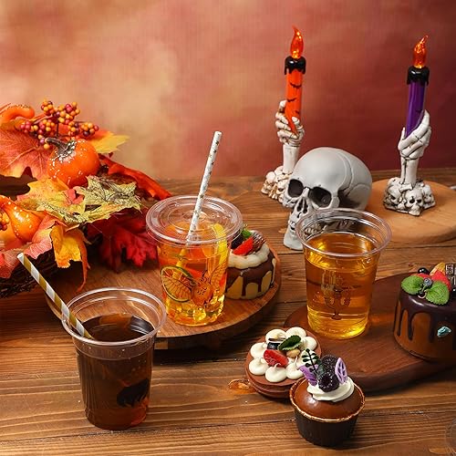 Miniatura 6 de Roowest Juego de 120 vasos desechables de plástico de 12 onzas con tapas y pajitas para niños y niñas, mago para Halloween, cumpleaños, bebidas
