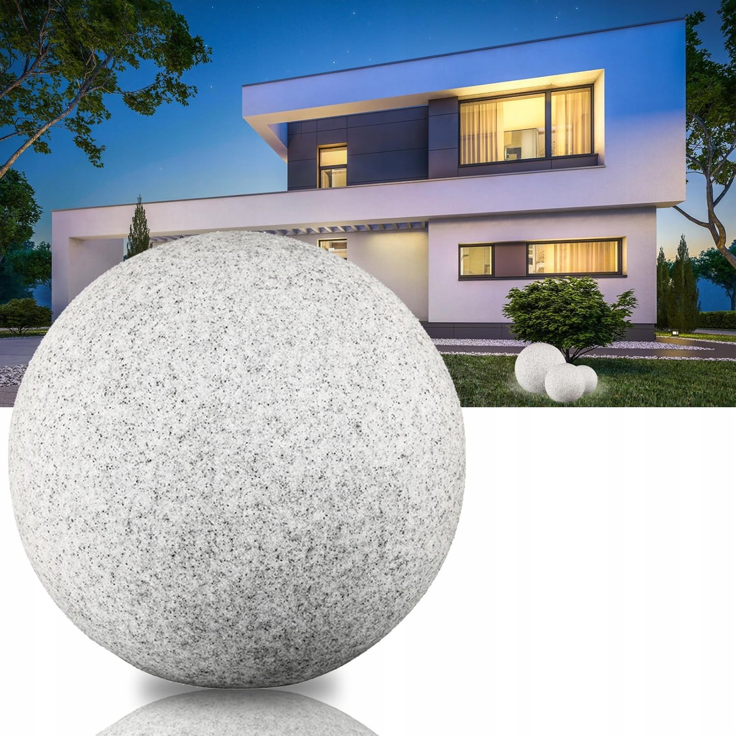 Stone IP65 Kugelleuchte für Garten - 40 cm Kugel Außenleuchte Naturstein Optik - E27 230V - winterfest - Erdspieße (Ø 40 cm)