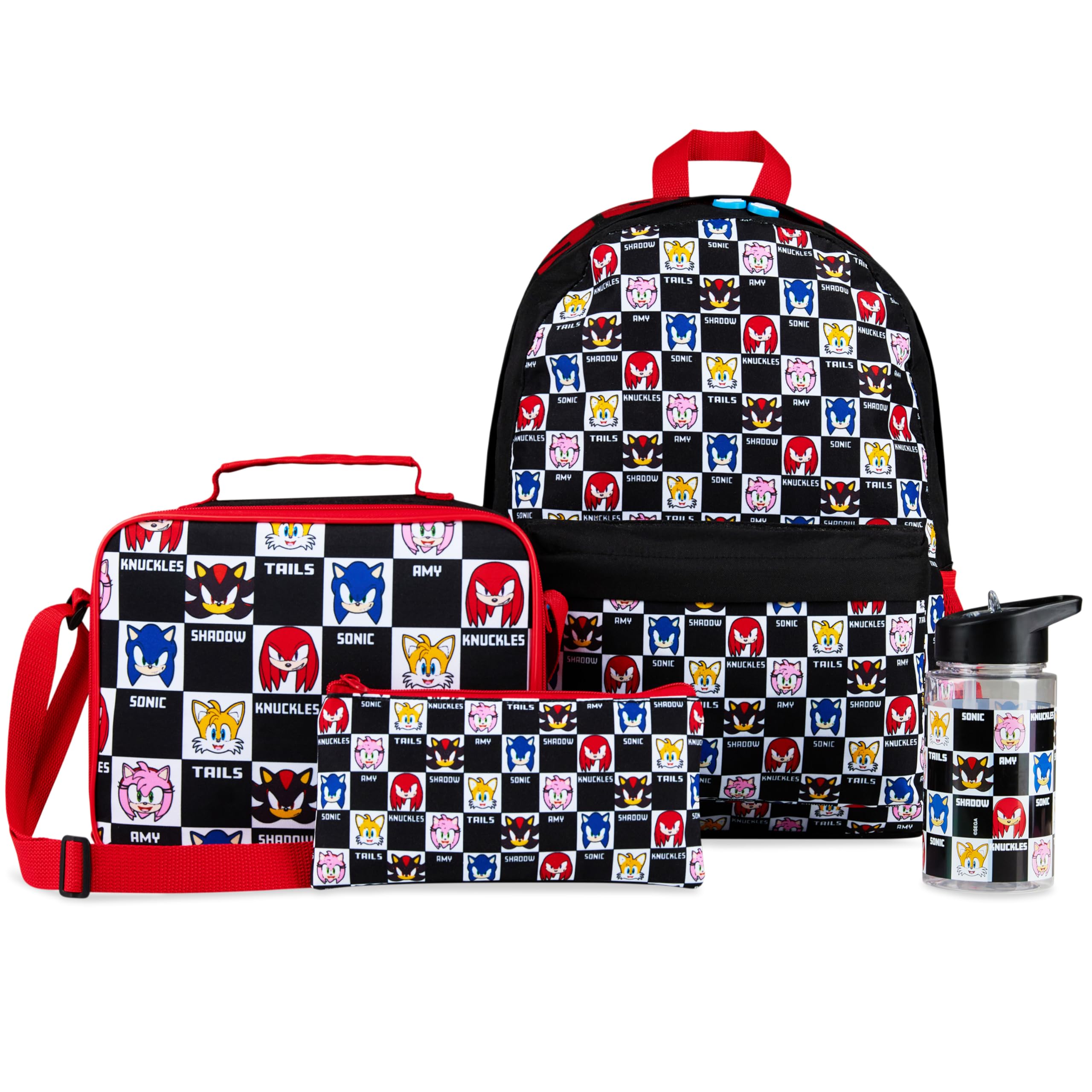 SONIC THE HEDGEHOG Sac à Dos Enfant Ensemble 4 Pièces avec Gourde Enfant 400ml Trousse et Sac Repas Isotherme École Shadow