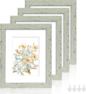 8x10 Picture Frame Set of 4, Made of Real Glass and Sage Green Wooden Fr...