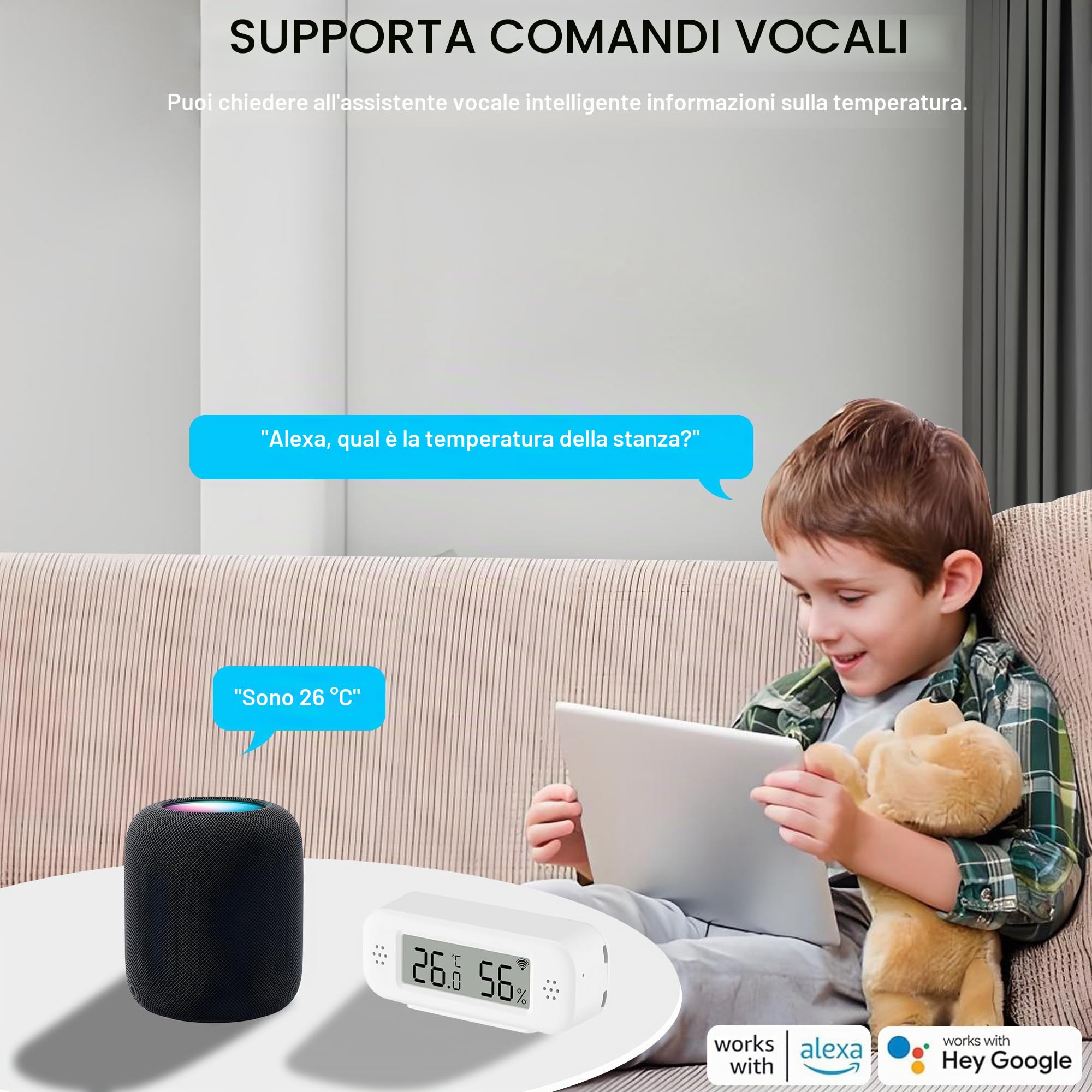 Termometro WiFi igrometro interno: sensore di temperatura intelligente, monitor di umidità digitale con app intelligente e registrazione dati, compatibile con Alexa, per camera da letto, serra cantina