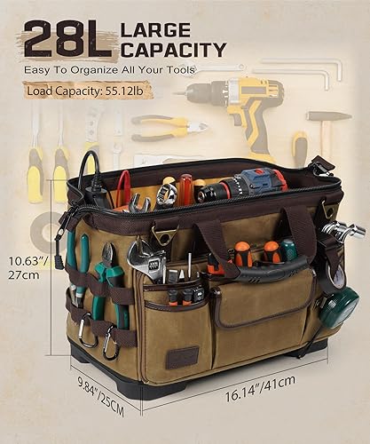 Miniatura 2 de ARCFOX Bolsas de herramientas grandes de electricista de 16 pulgadas para hombres, resistentes, 31 bolsillos, bolsa de herramientas de lona encerada