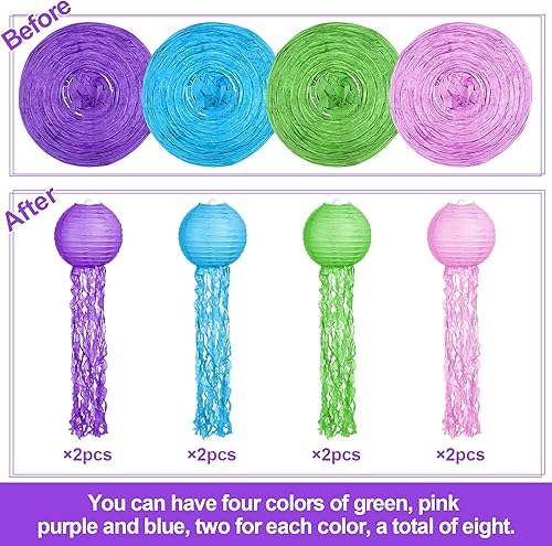 Miniatura 5 de Aurelema Juego de 8 linternas de papel de medusas colgantes de sirena, para interiores y exteriores, medusas de sirena, nido de abeja, decoración