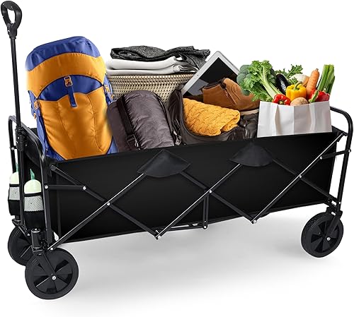 YSSOA Carrito de mano portátil plegable resistente con toldo extraíble, ruedas de 8 pulgadas, asas ajustables y doble tela para compras, picnic,