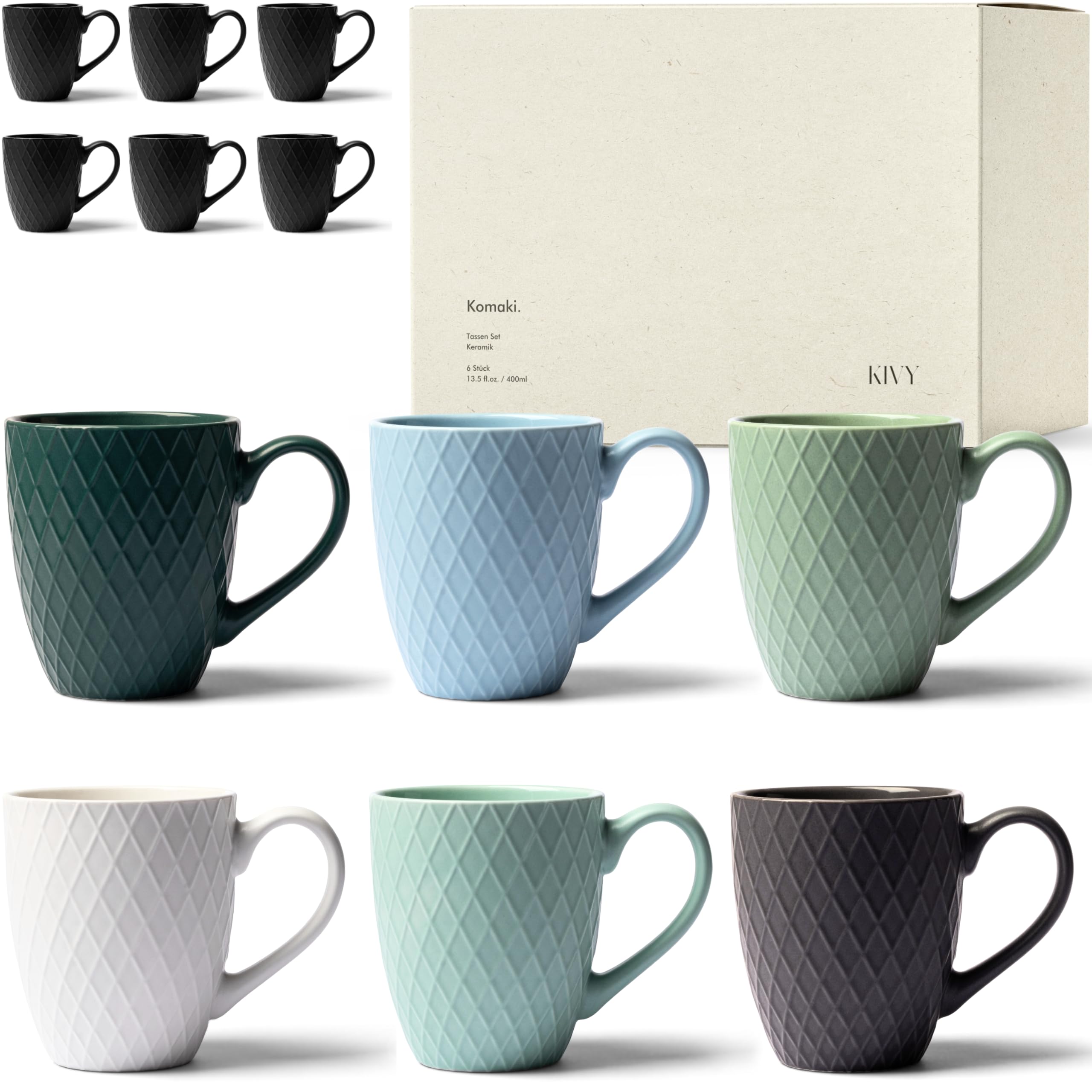Mugs Set of 6 x 400 ml - Large Coffee Cups - Modern - Coffee - Coffee Mug Set Tea Cups - Cup Set - Beautiful - Ceramic