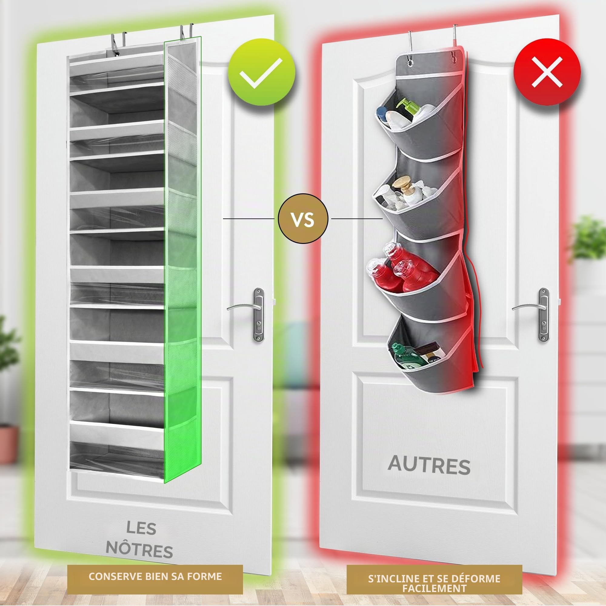 HOMELUX THEORY 1 organiseur de porte robuste à suspendre au-dessus de la porte, 140 x 35,6 x 17 cm, 6 grandes poches avant et 12 poches latérales, organiseur de porte de placard pour chambre à