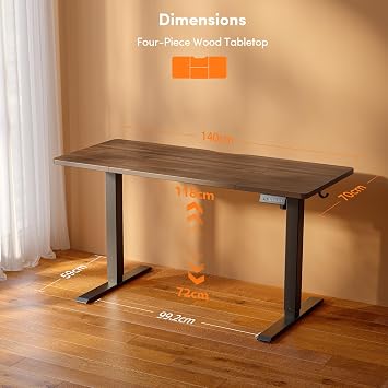 FEZIBO Electric Height Adjustable Standing Desk with digital display control panel, 70x140cm Ergonomic Home Office Table for sit stand with Splice Board & BlackWalnut Wood Grain Surface