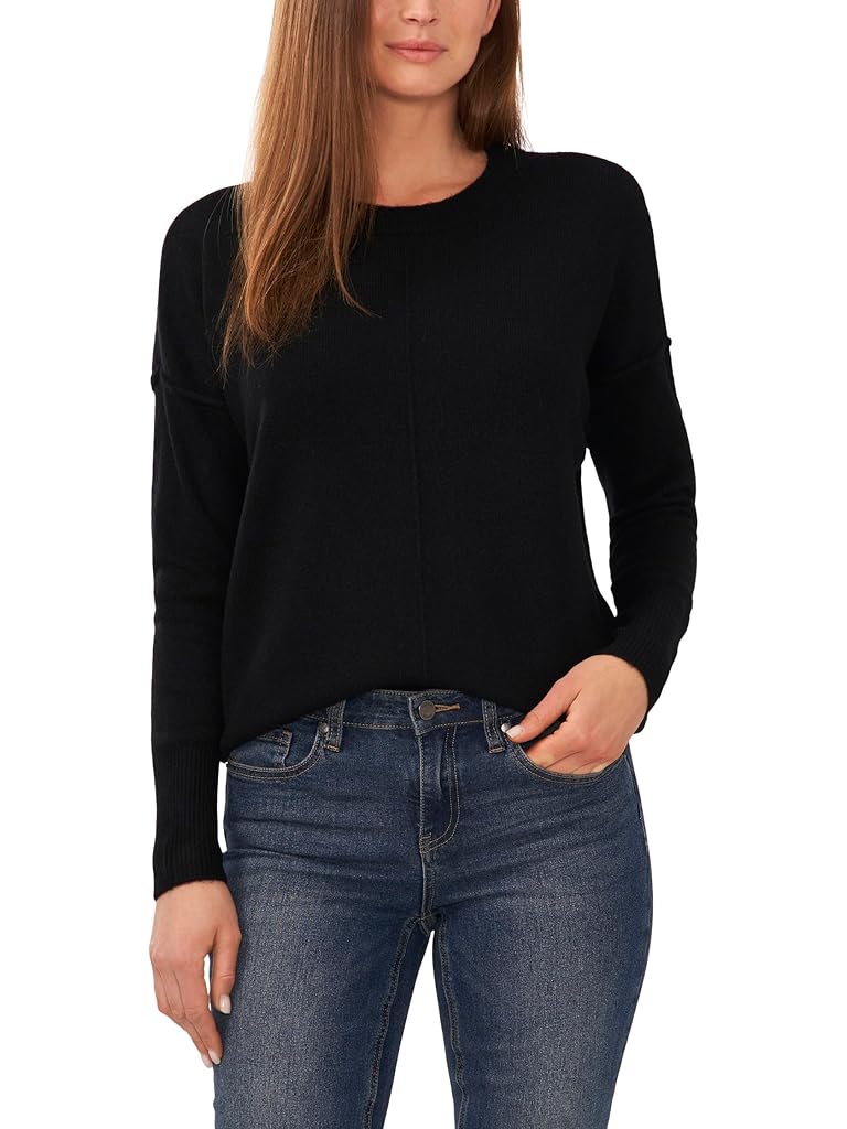 Black Vince Camuto Long Sleeve Extend Shoulder Center Facing Seam Cozy Sweater