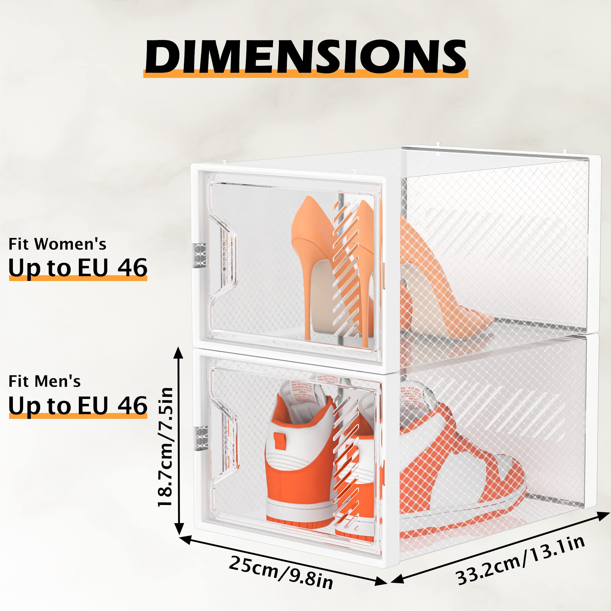 SIMPDIY Schuhboxen Stapelbar Transparent, 12er Pack Schuhkarton mit Deckel, Schuhaufbewahrung für Stöckelschuhe, Stiefeletten, Pumps, High Tops, bis Größe 46