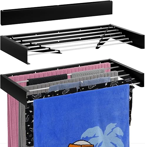 Bartnelli Tendedero de ropa montado en la pared para lavandería  Percheros plegables para uso en interiores y exteriores  Diseño plegable patentado