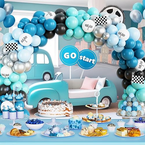 Miniatura 4 de Kit de arco de guirnalda de globos de coche de carreras con cajas de globos, decoración de fiesta de cumpleaños de coche de carreras, decoraciones