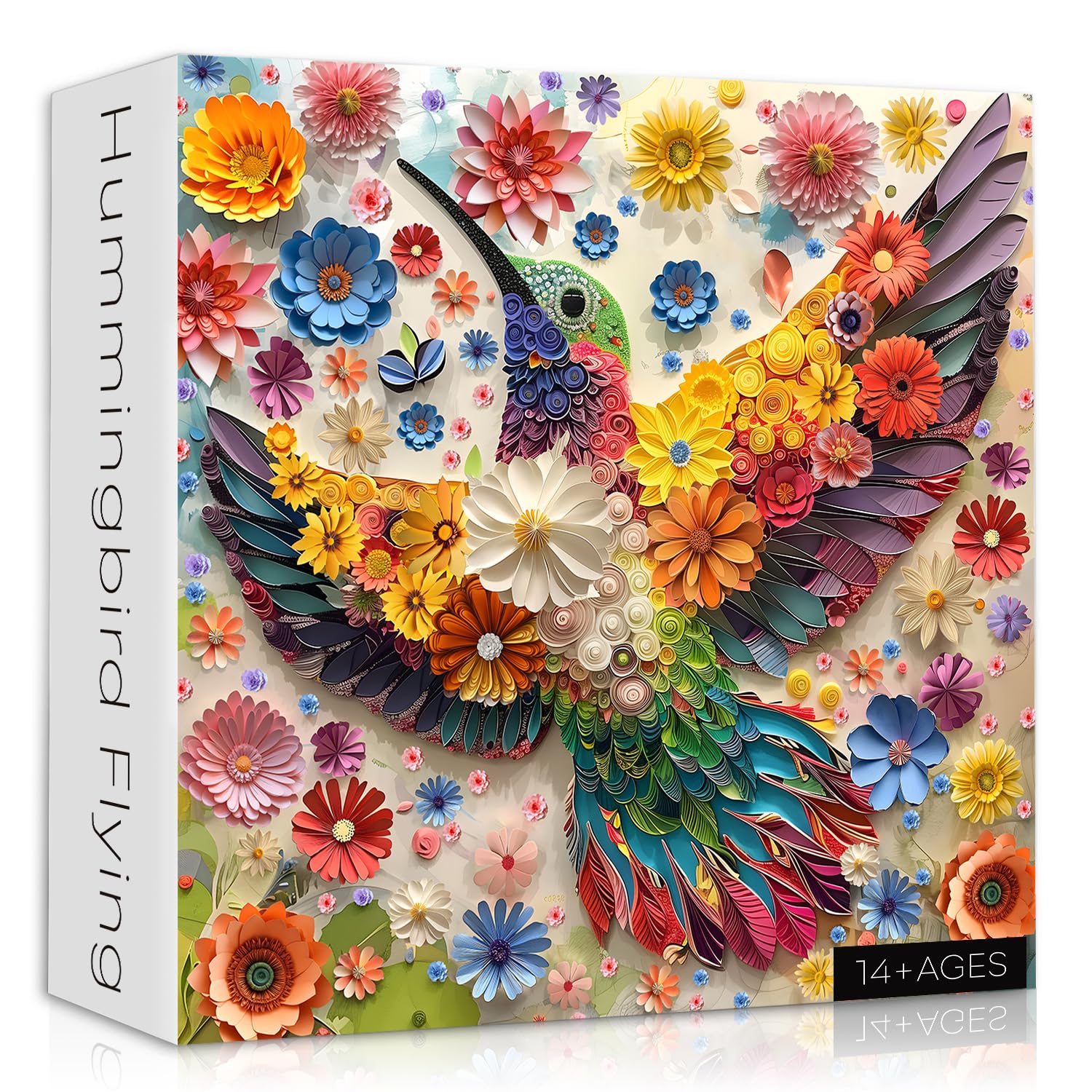 PICKFORU Hummingbird Puzzles for Adults 1000 Pieces, Flower Animal Bird Puzzle Quilling Paper Cut Art, Nature Garden Challenge Jigsaw Puzzle