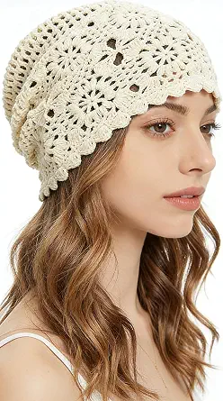 Crochet Hat for Women Cotton Slouchy Beanie Knitted Handmade Skull Cap for Summer Travel Daily Wear