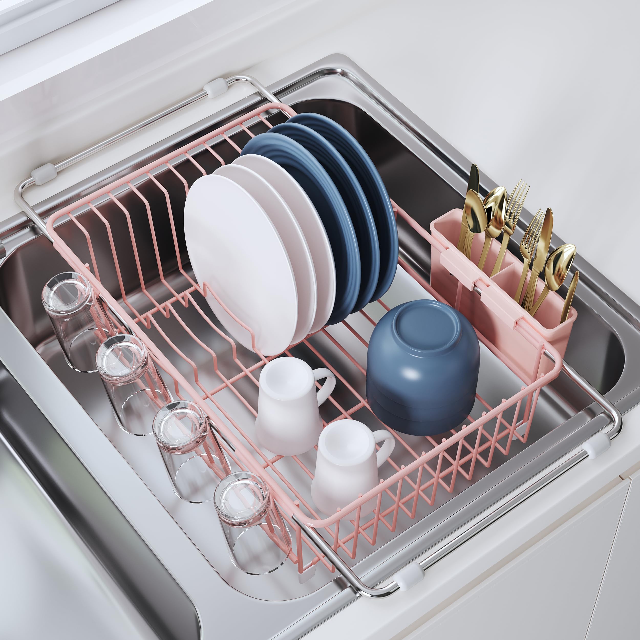 JASIWAY Pink Dish Drying Rack in Sink
