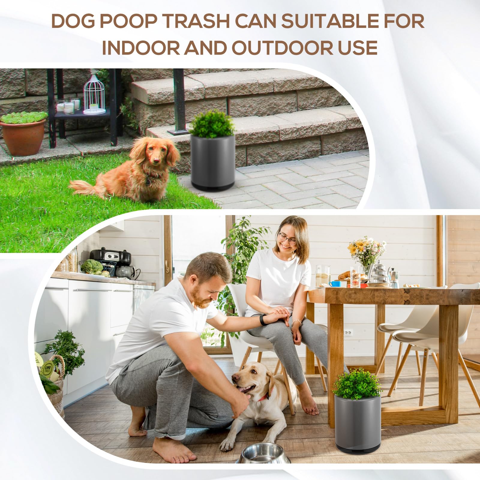 Jingmore Cubo de basura para excrementos de perro para exteriores, 13 L/3. Cubo de basura para perros de 4 galones con tapa, estilo vegetal, diseño de doble capa, contenedor de basura al aire libre