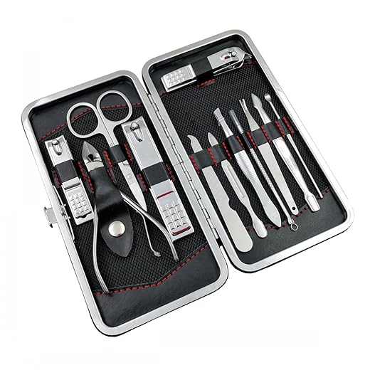 Moreplus Conjunto de cortadores de unhas para manicure e pedicure, kit de cuidados profissionais de 12 peças - cortadores de unha inclui removedor de cutículas com estojo portátil de viagem,